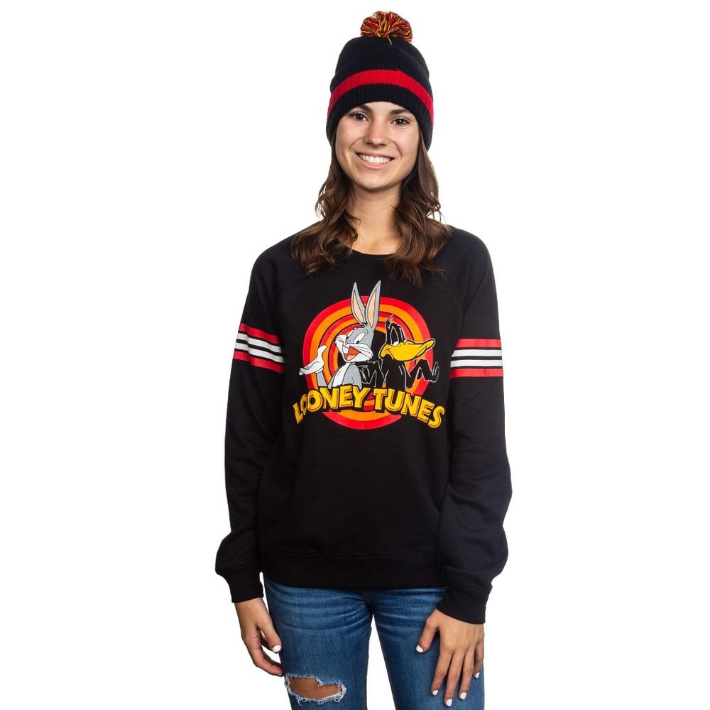 Juniors Looney Tunes Bugs & Daffy Boyfriend Pullover Sweatshirt & Beanie Hat NWT